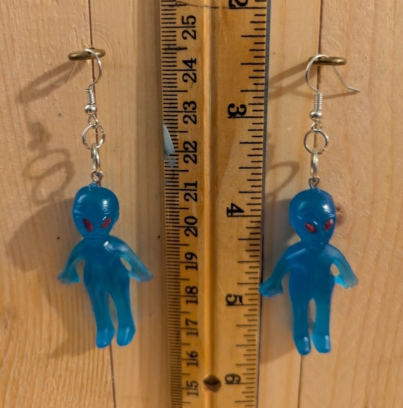 Blue Alien Earrings - Picture 2 of 4